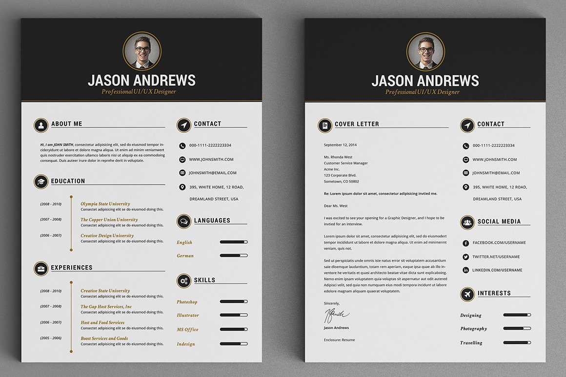 The Elegant Resume/CV Set Template preview image.