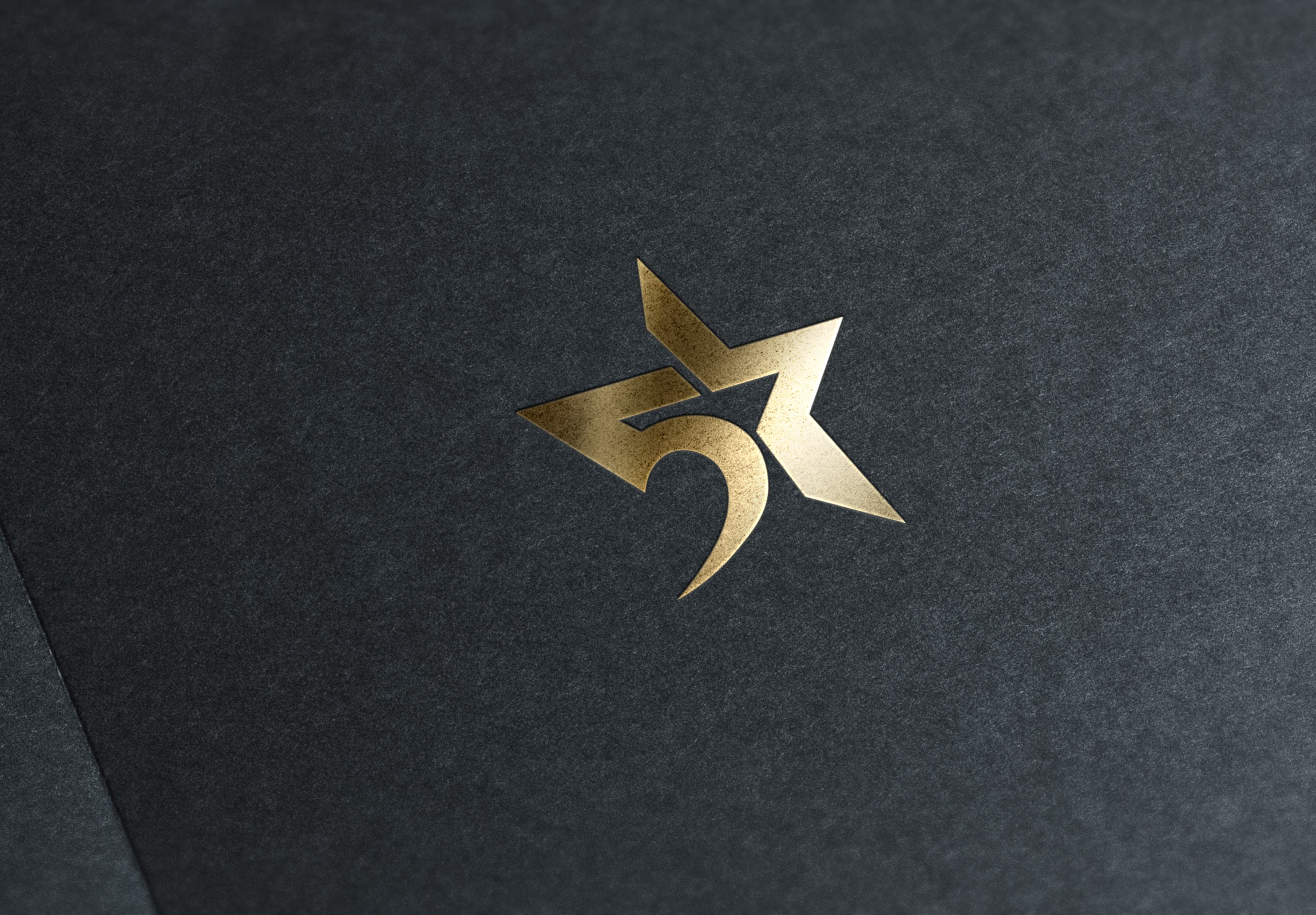 Gold logo on a black background.