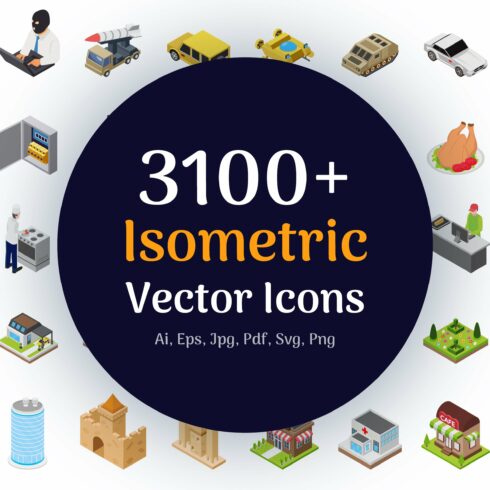 3100+ Isometric Vector Icons cover image.