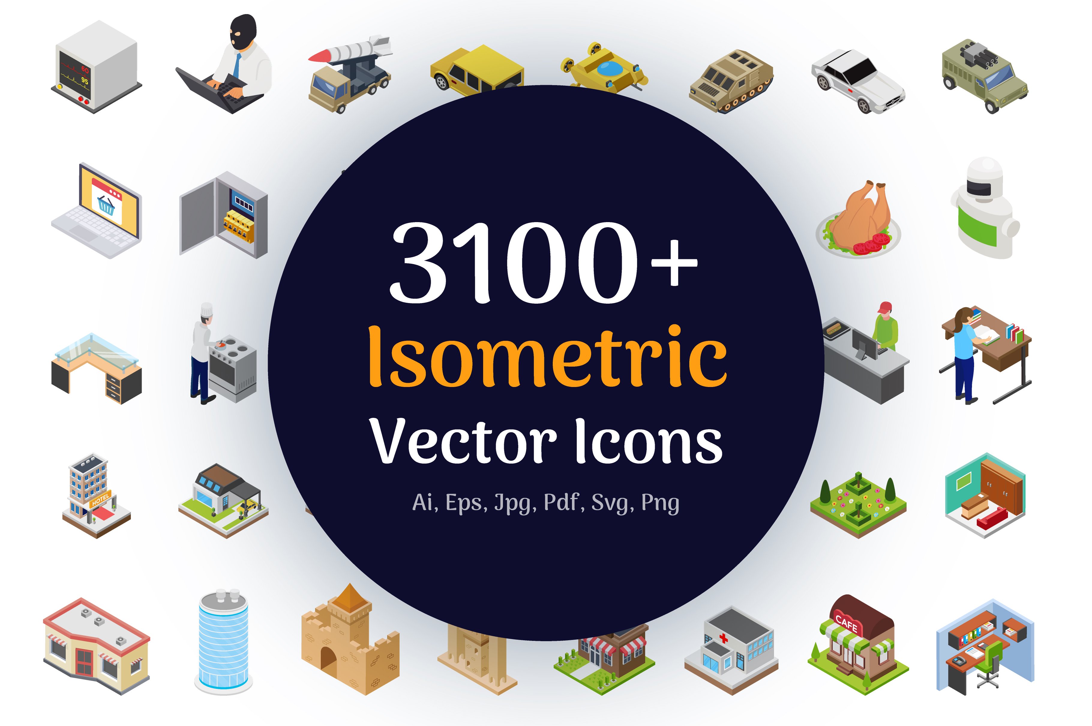 3100+ Isometric Vector Icons cover image.