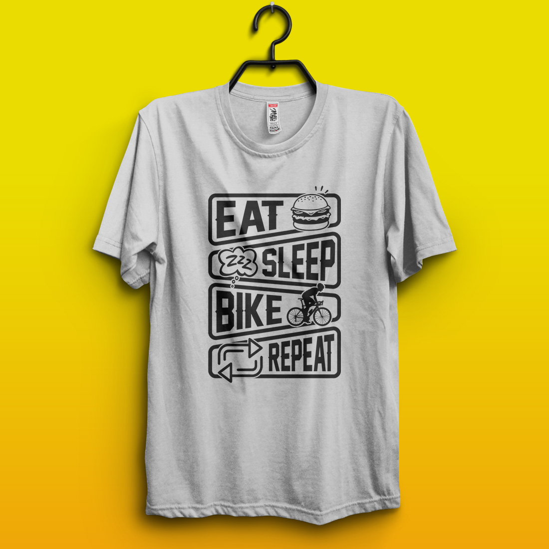 Eat sleep bike repeat – Cycling quotes t-shirt design for adventure lovers pinterest preview image.