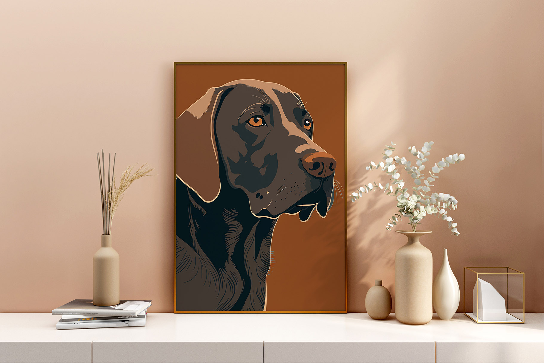 Painting of a dog on a wall.