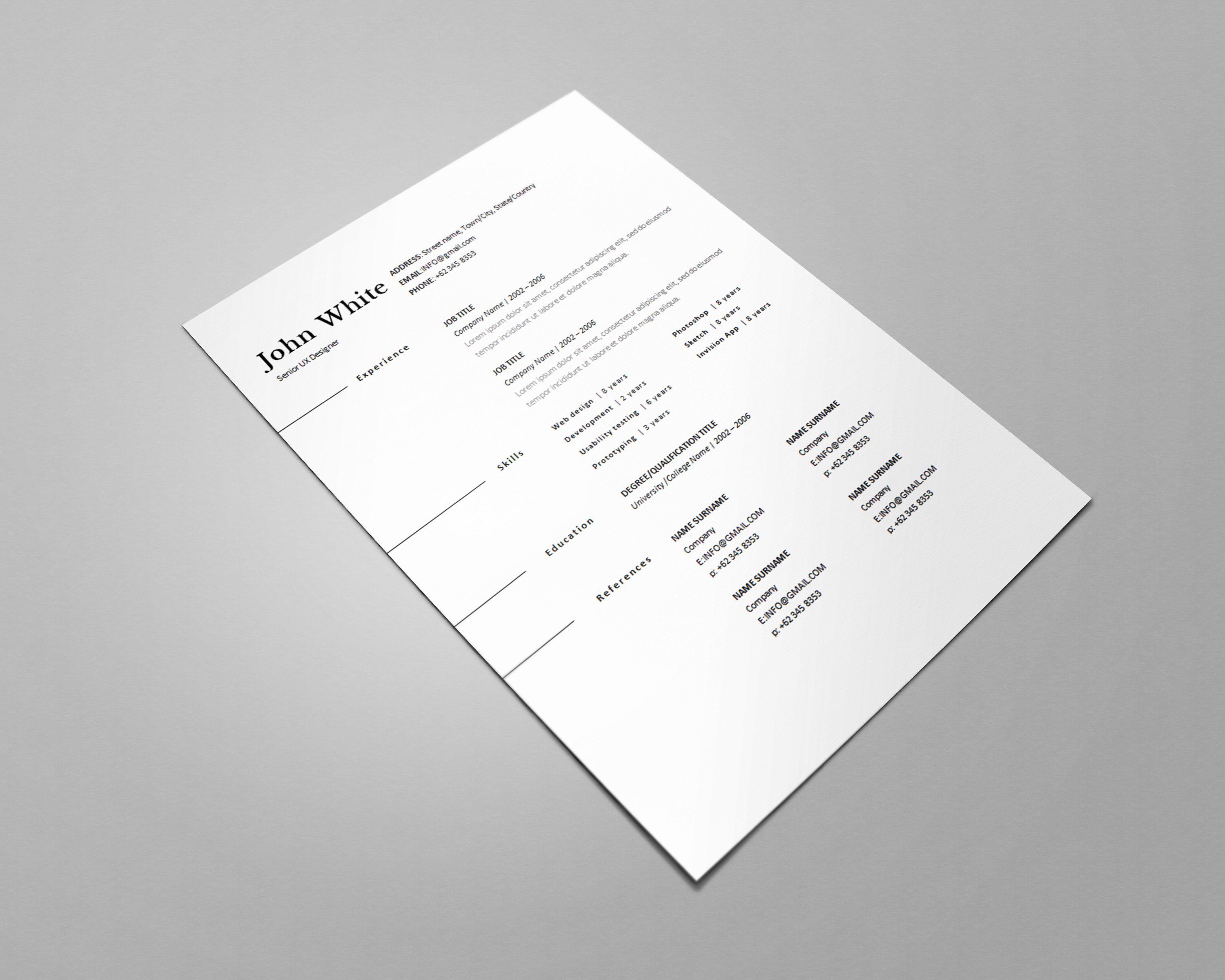 One page Resume CV + cover letter 2 preview image.