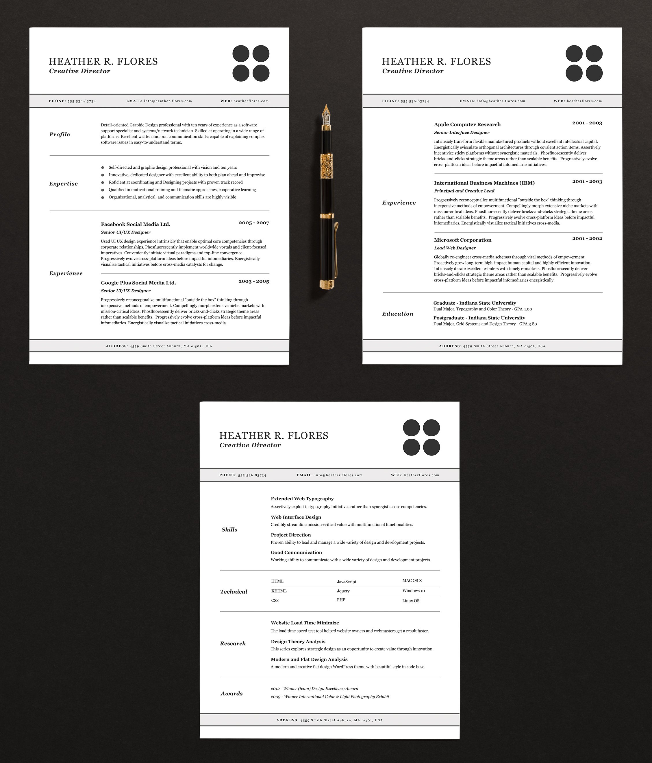 3 Pages Resume/CV Template Full Set preview image.