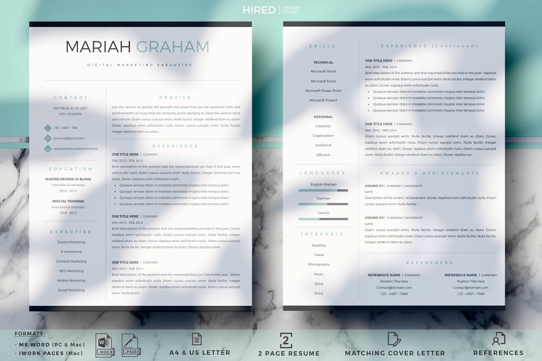 Modern Resume design + Cover Letter preview image.