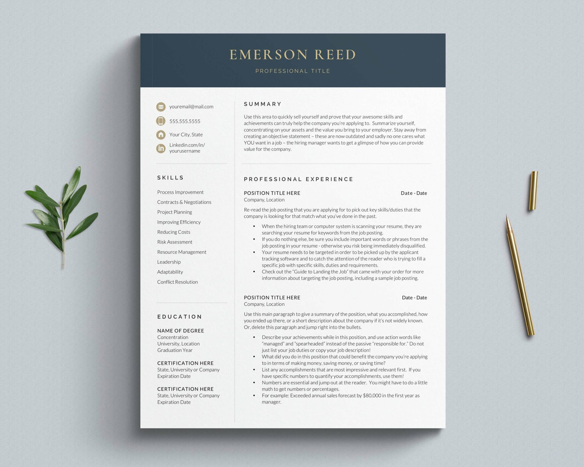 Modern Executive Resume Template – MasterBundles