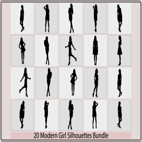 silhouettes of fashion model girls in mini different type,silhouettes of beautiful women,Silhouettes of Fashion women,Vector silhouettes drawing girl cover image.