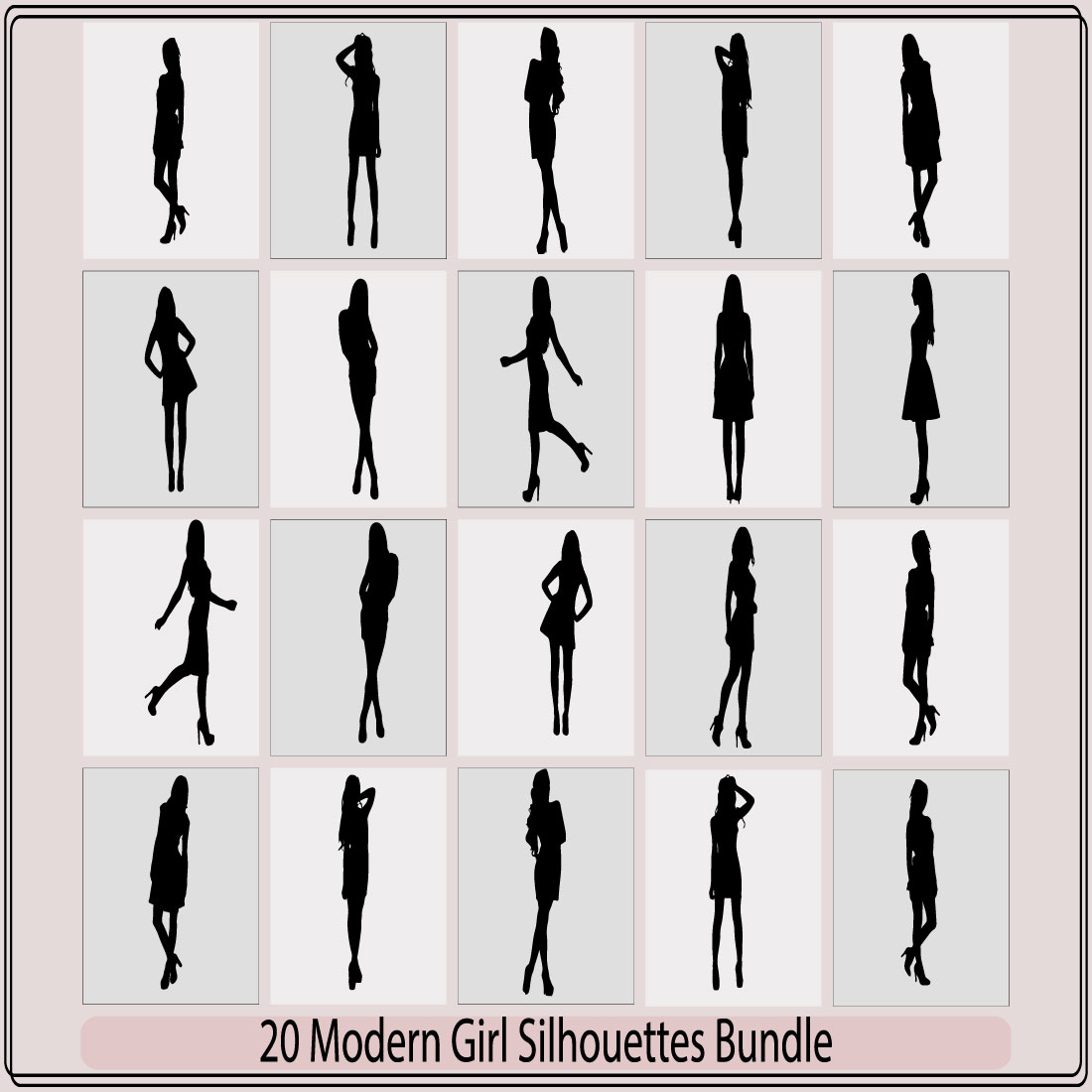 silhouettes of fashion model girls in mini different type,silhouettes of beautiful women,Silhouettes of Fashion women,Vector silhouettes drawing girl preview image.