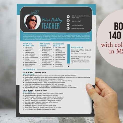 Modern teacher resume for MS Word cover image.
