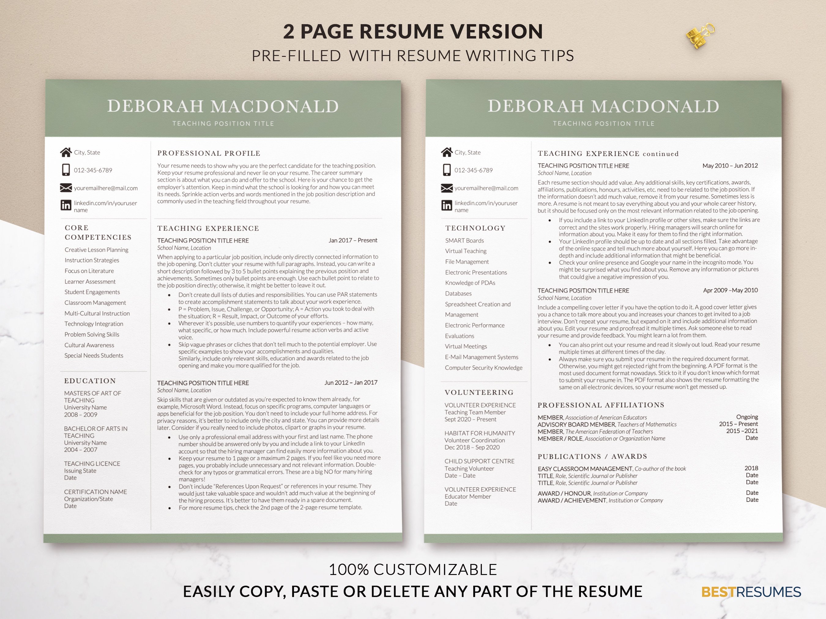 modern resume for teachers template two page resume deborah macdonald 307