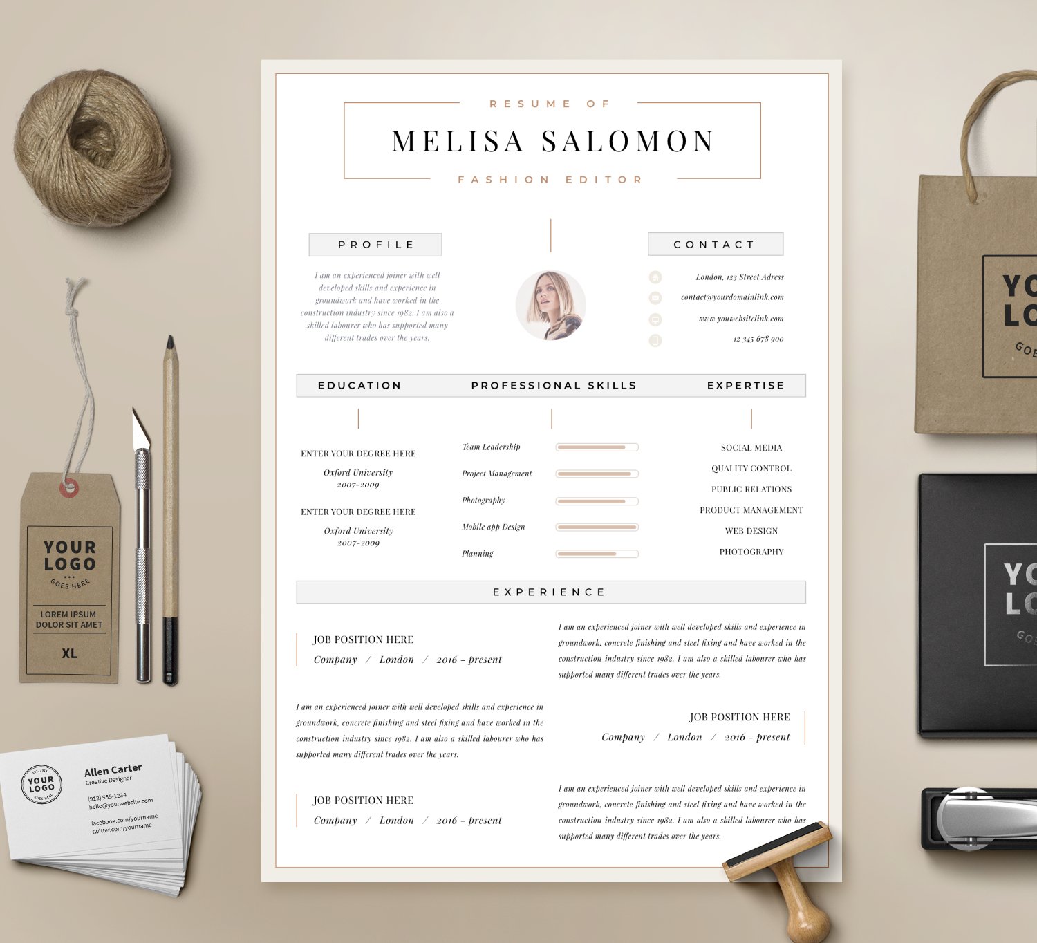 Resume Template 1, 2 page | "Zurich" cover image.