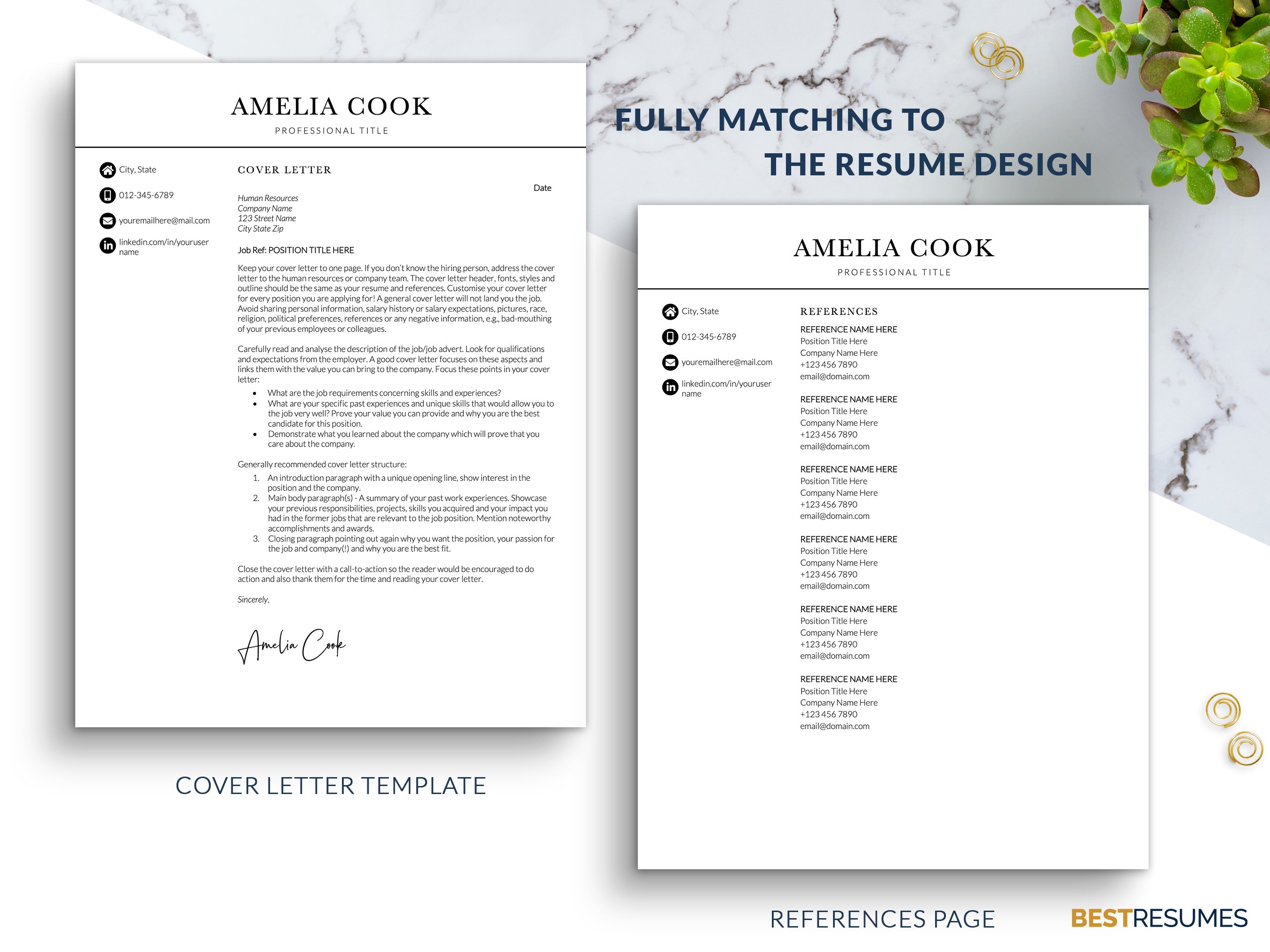 modern simple cv word cover letter resume template amelia cook 598