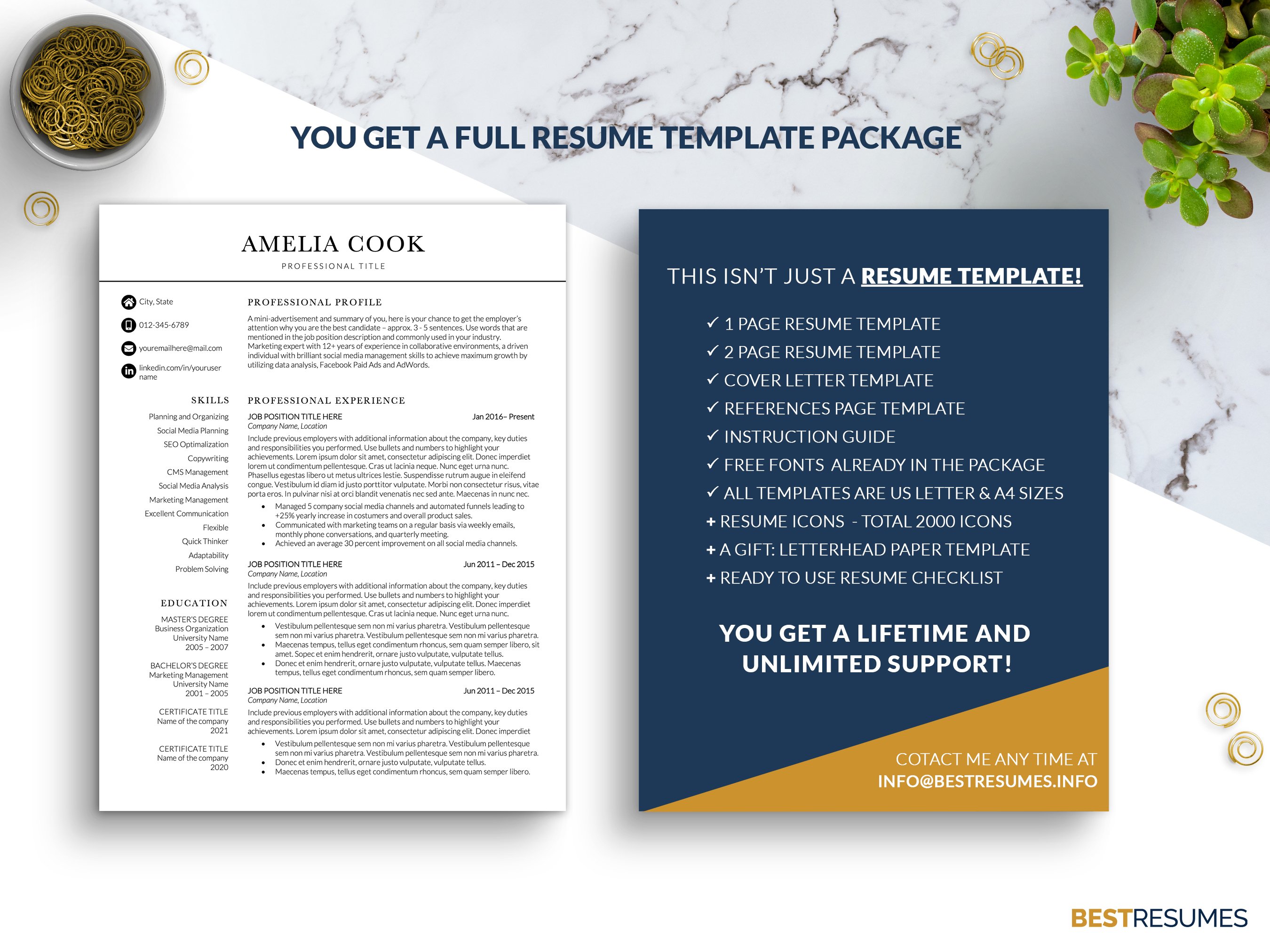 modern simple cv word resume template support amelia cook 715