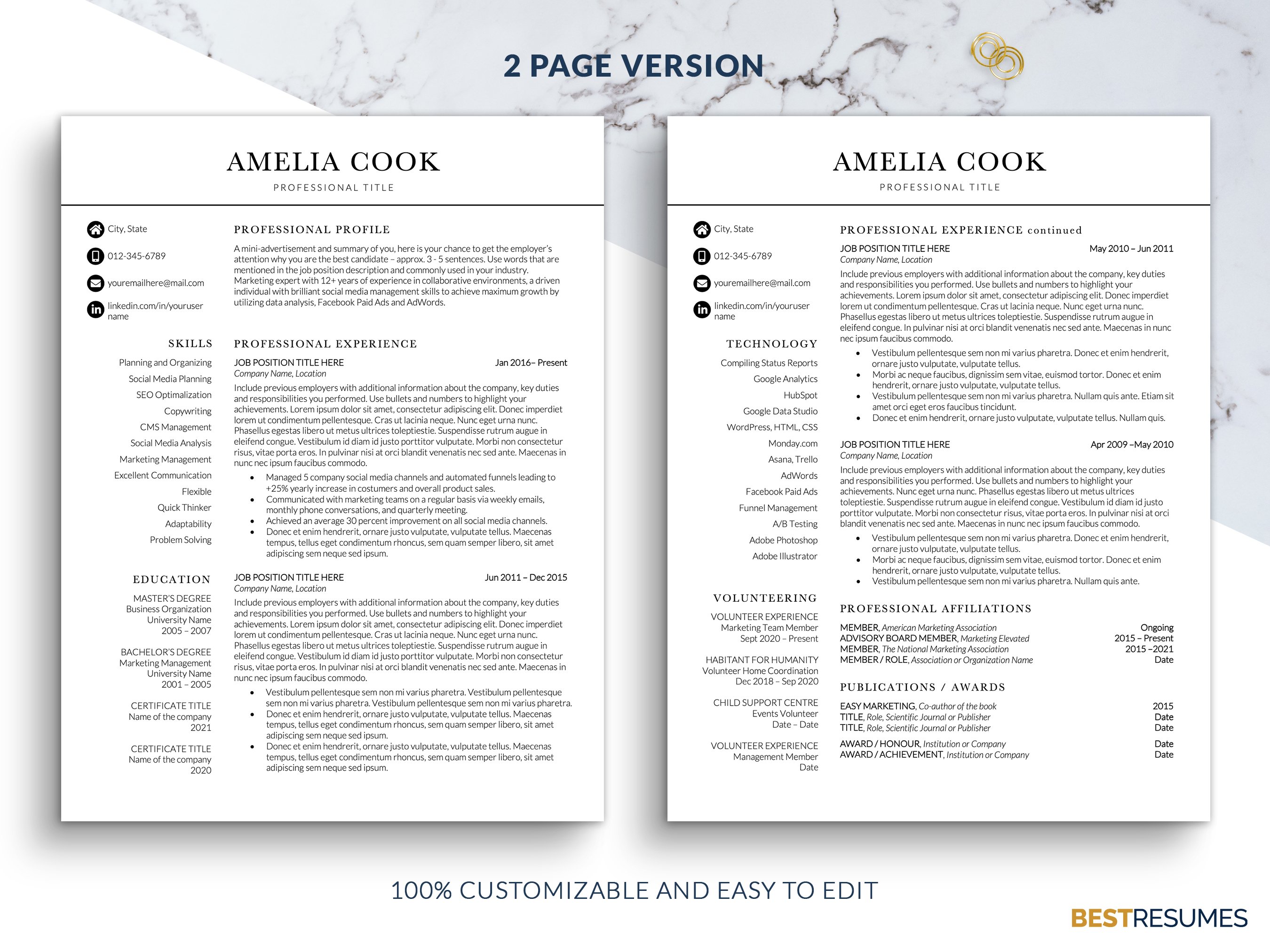 Modern Simple CV Resume Template preview image.