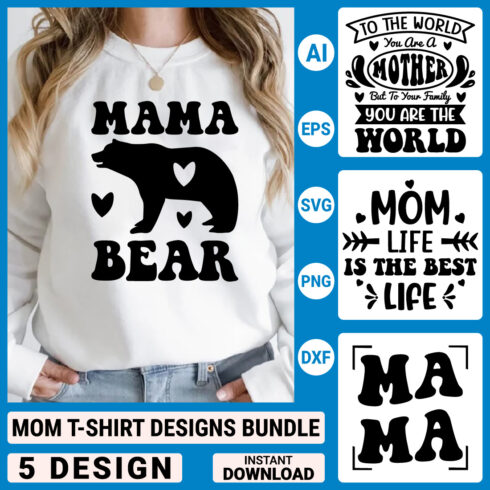 Mom Svg Bundle Designs , Mother's Day Quotes typography Graphic T-shirt Collection cover image.