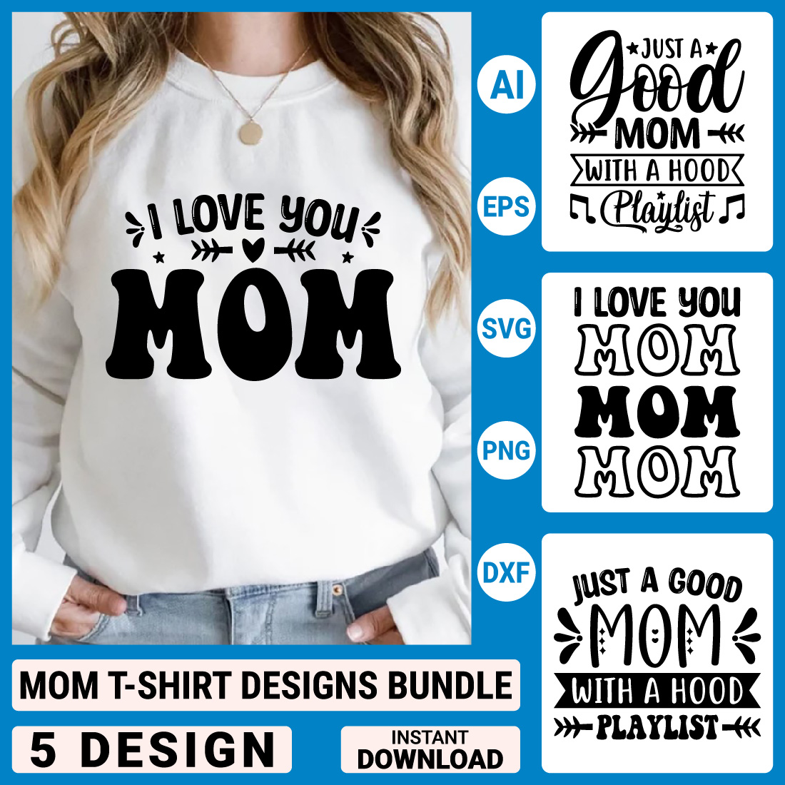 Mom T-shirt Designs Bundle, Mother's Day Quotes typography Graphic T-shirt Collection preview image.