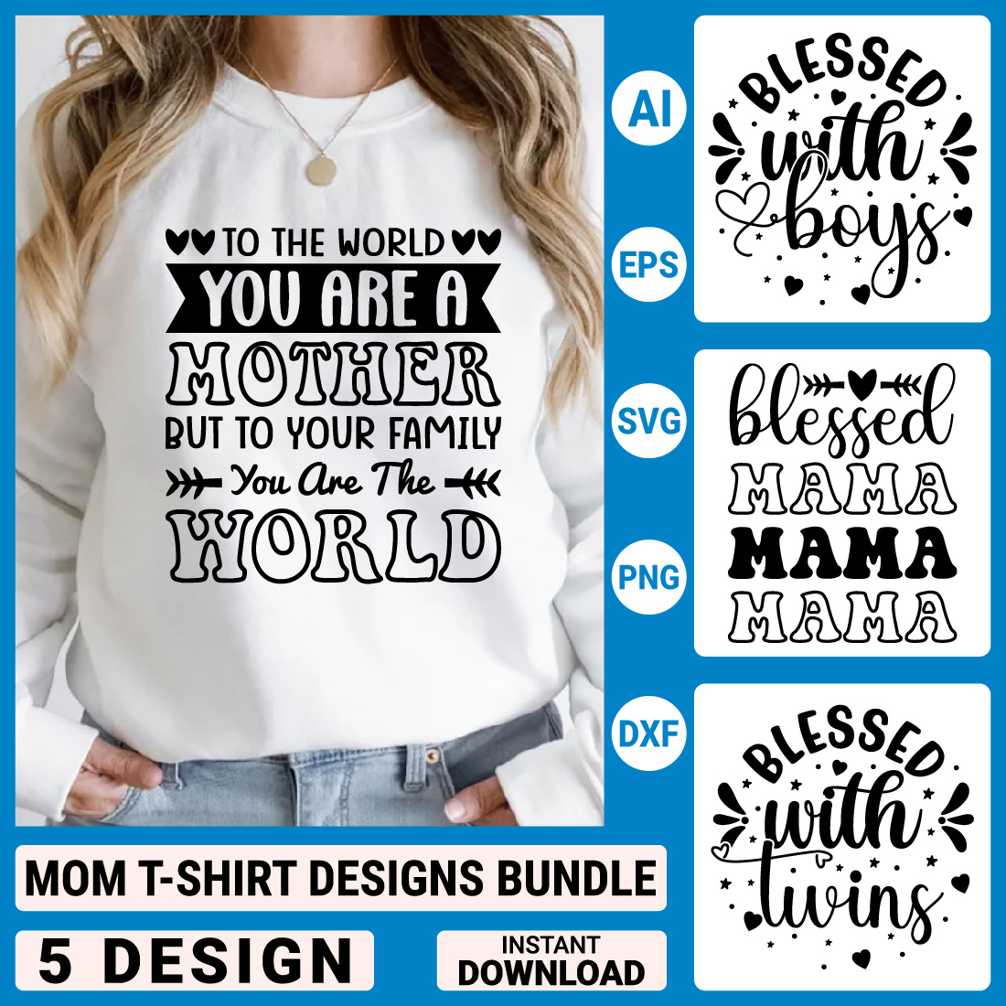 Mom T-shirt Bundle Designs, Mother's Day Quotes typography Graphic T-shirt Collection preview image.