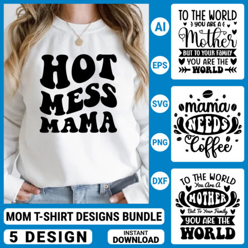 Mom Svg Bundle Designs , Mother's Day Quotes typography Graphic T-shirt Collection cover image.