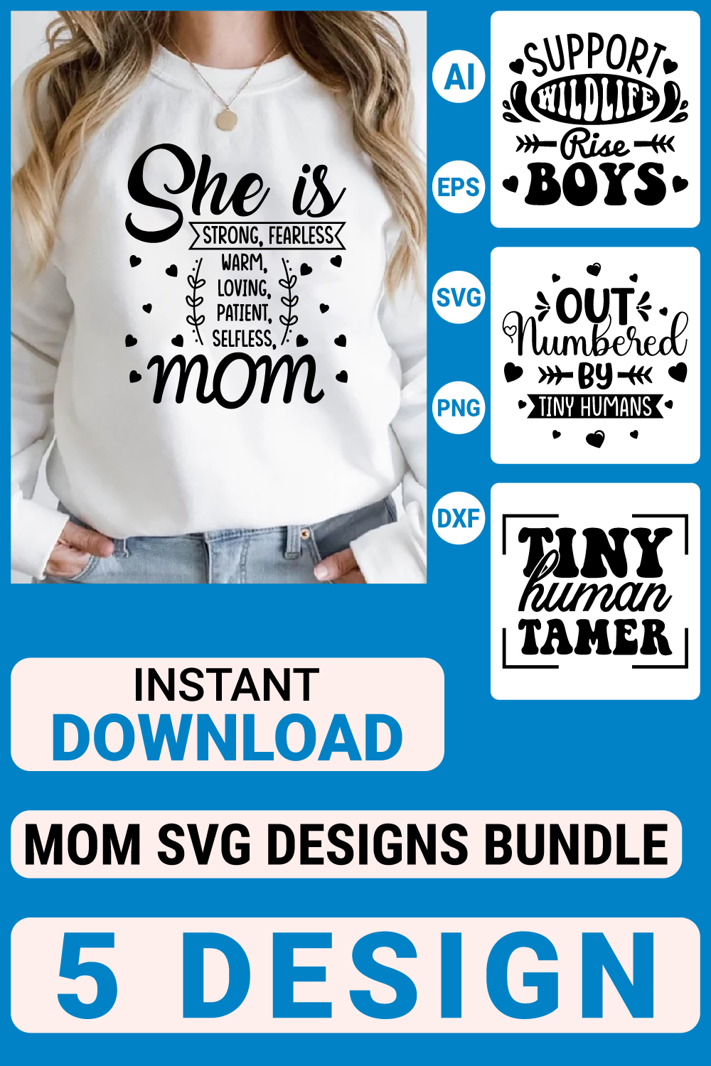 Mom Svg Bundle Designs , Mother's Day Quotes typography Graphic T-shirt Collection pinterest preview image.
