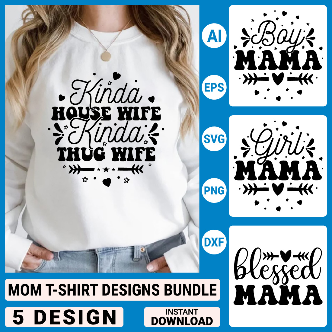 Mom T-shirt Bundle Designs, Mother's Day Quotes typography Graphic T-shirt Collection preview image.