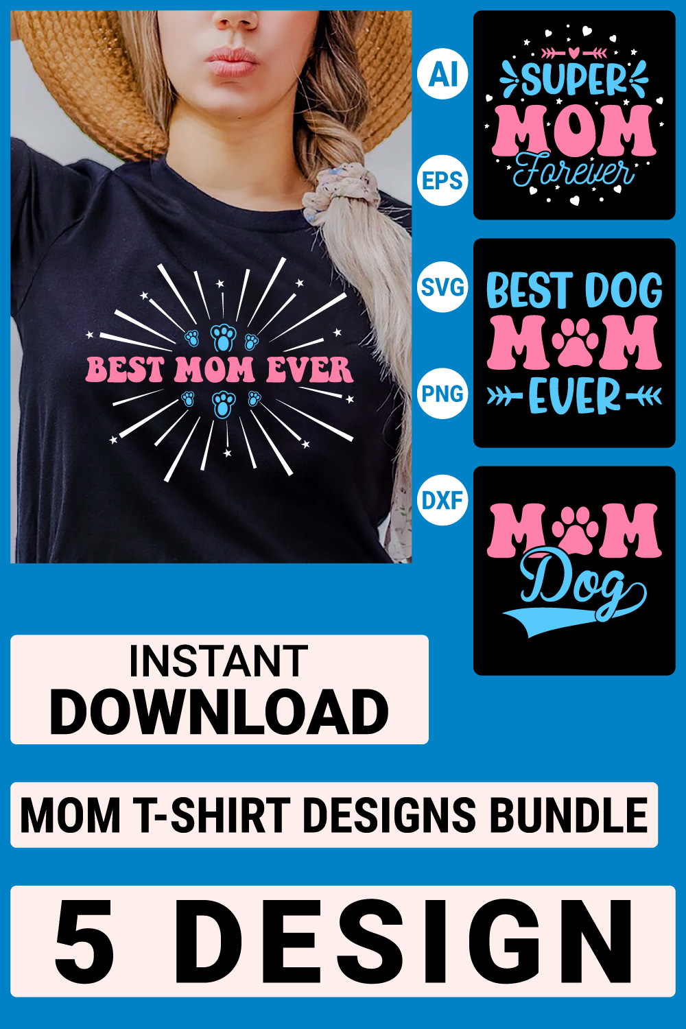 Mom T-shirt Designs Bundle, Mother's Day Quotes typography Graphic T-shirt Collection pinterest preview image.