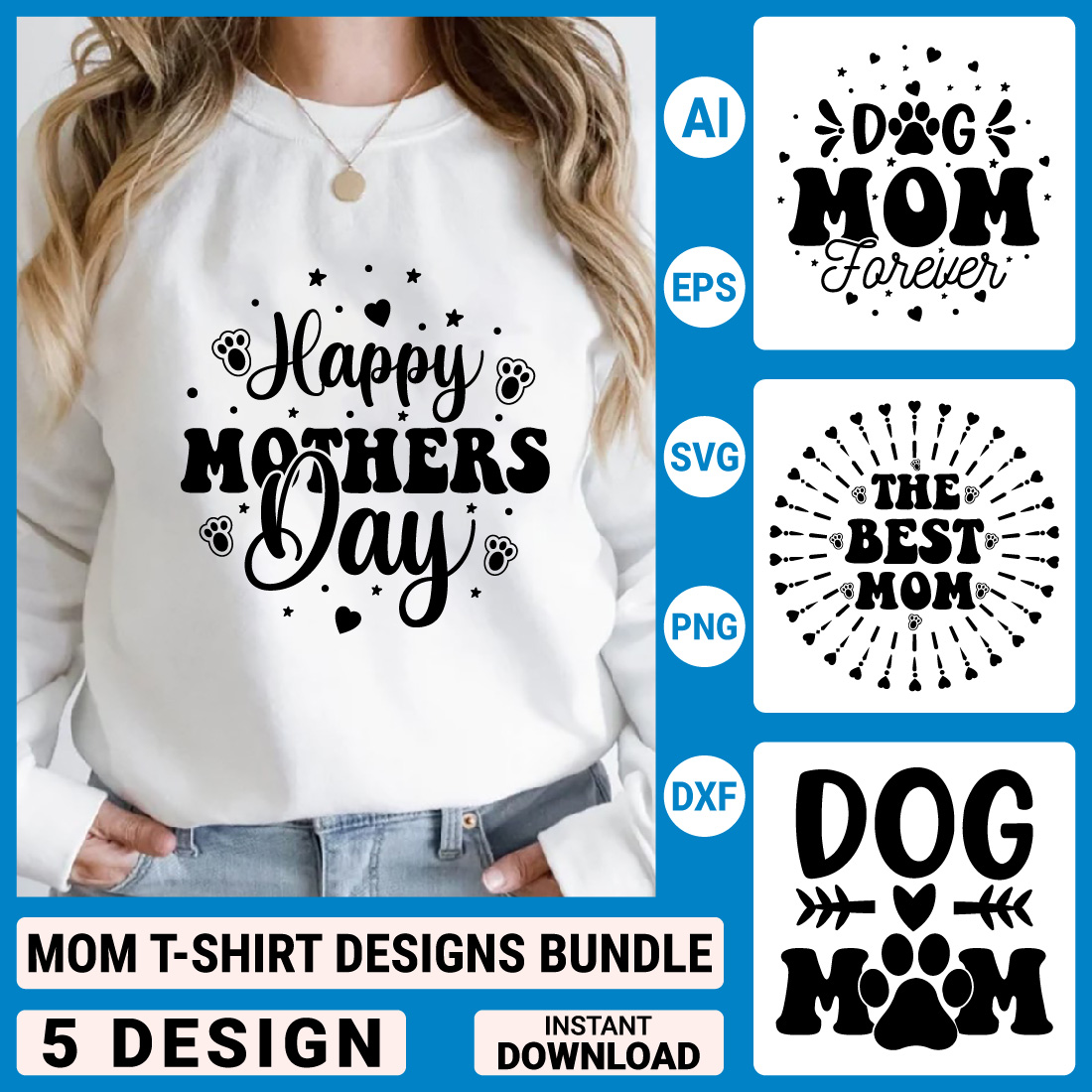 Mom T-shirt Bundle Designs, Mother's Day Quotes typography Graphic T-shirt Collection cover image.