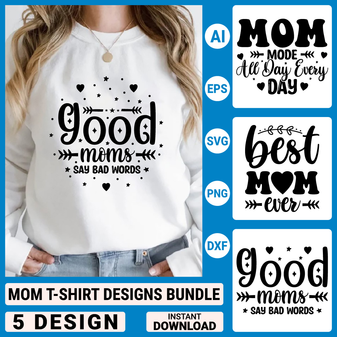 Mom T-shirt Designs Bundle, Mother's Day Quotes typography Graphic T-shirt Collection preview image.