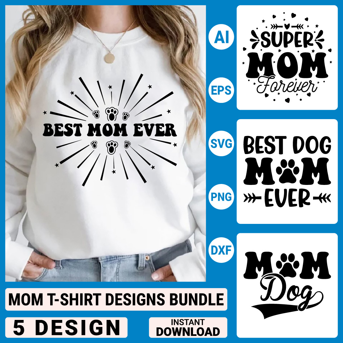 Mom T-shirt Designs Bundle, Mother's Day Quotes typography Graphic T-shirt Collection preview image.