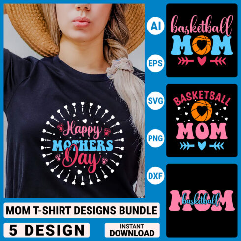 Mom T-shirt Designs Bundle, Mother's Day Quotes typography Graphic T-shirt Collection cover image.