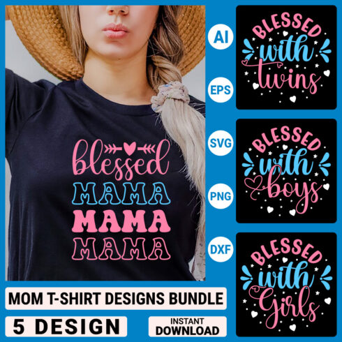 Mom T-shirt Bundle Designs, Mother's Day Quotes typography Graphic T-shirt Collection cover image.