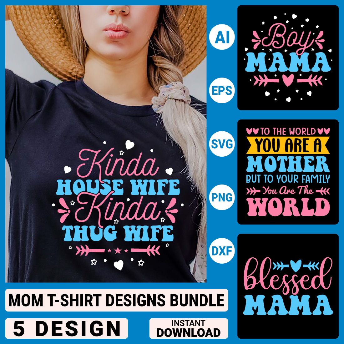 Mom T-shirt Bundle Designs, Mother's Day Quotes typography Graphic T-shirt Collection cover image.