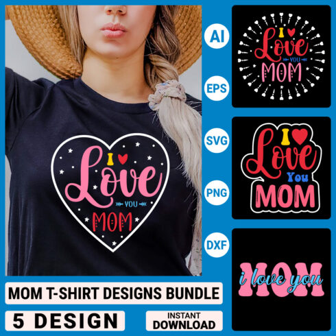 Mom T-shirt Designs Bundle, Mother's Day Quotes typography Graphic T-shirt Collection cover image.
