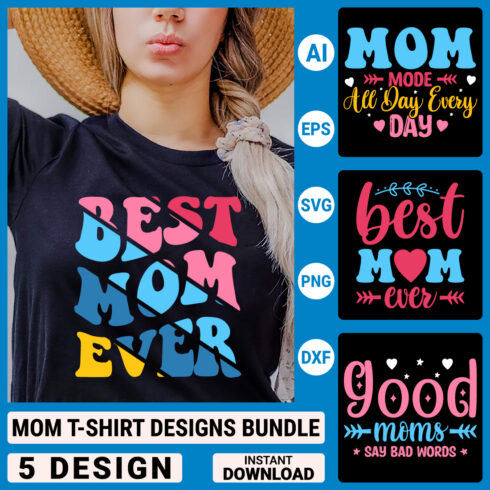 Mom T-shirt Designs Bundle, Mother's Day Quotes typography Graphic T-shirt Collection cover image.