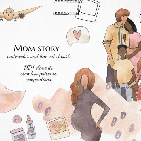 mom life watercolor clipart cover image.