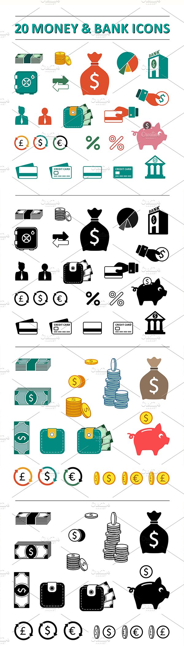 Money & bank icons preview image.