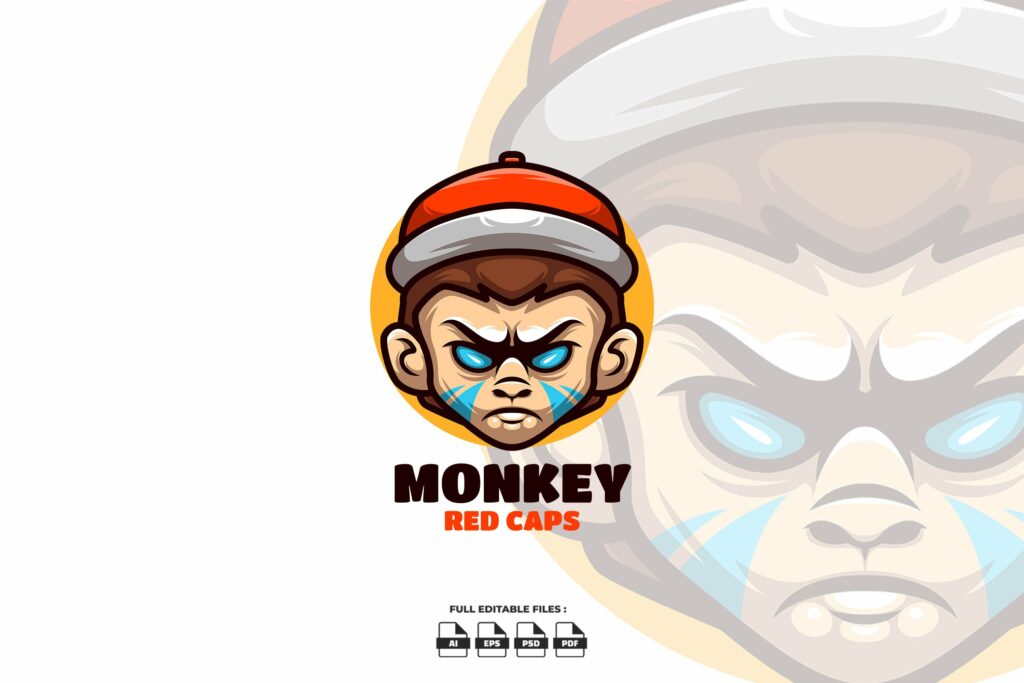 Monkey Red Caps Cartoon Mascot Logo – MasterBundles