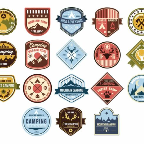 Vintage outdoor camp badges and logo cover image.