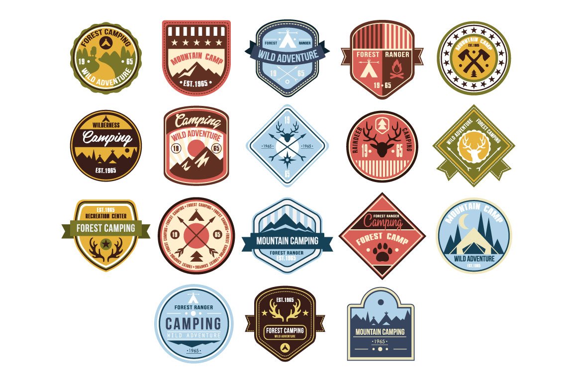 Vintage outdoor camp badges and logo cover image.