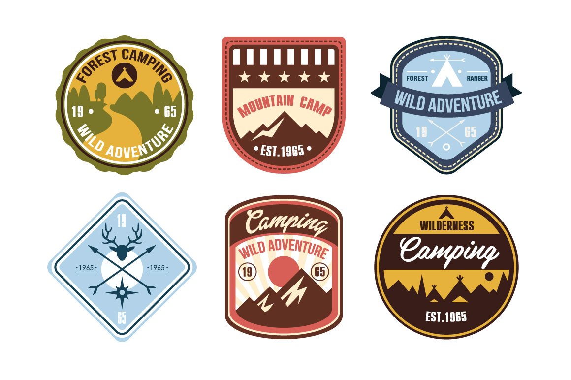 Vintage outdoor camp badges and logo preview image.