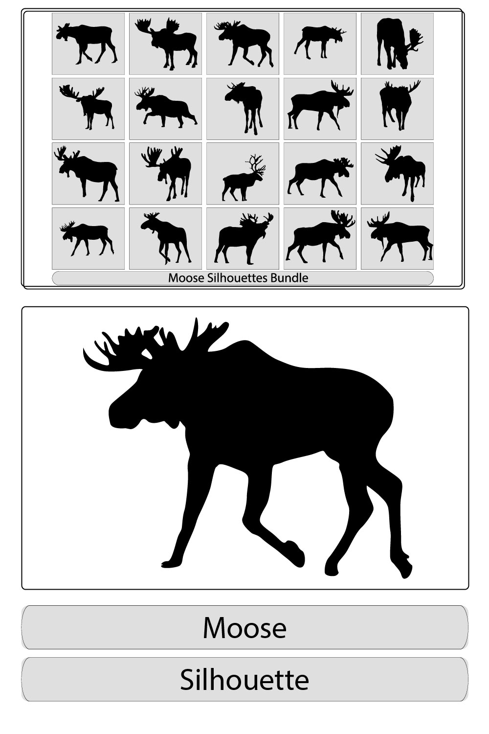 Set of three moose silhouettes,Moose, wild deer Concept design of farm animals,Moose vector silhouette,moose animal silhouette style icon pinterest preview image.