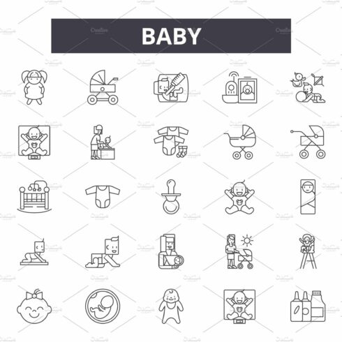 Baby line icons, signs set, vector cover image.