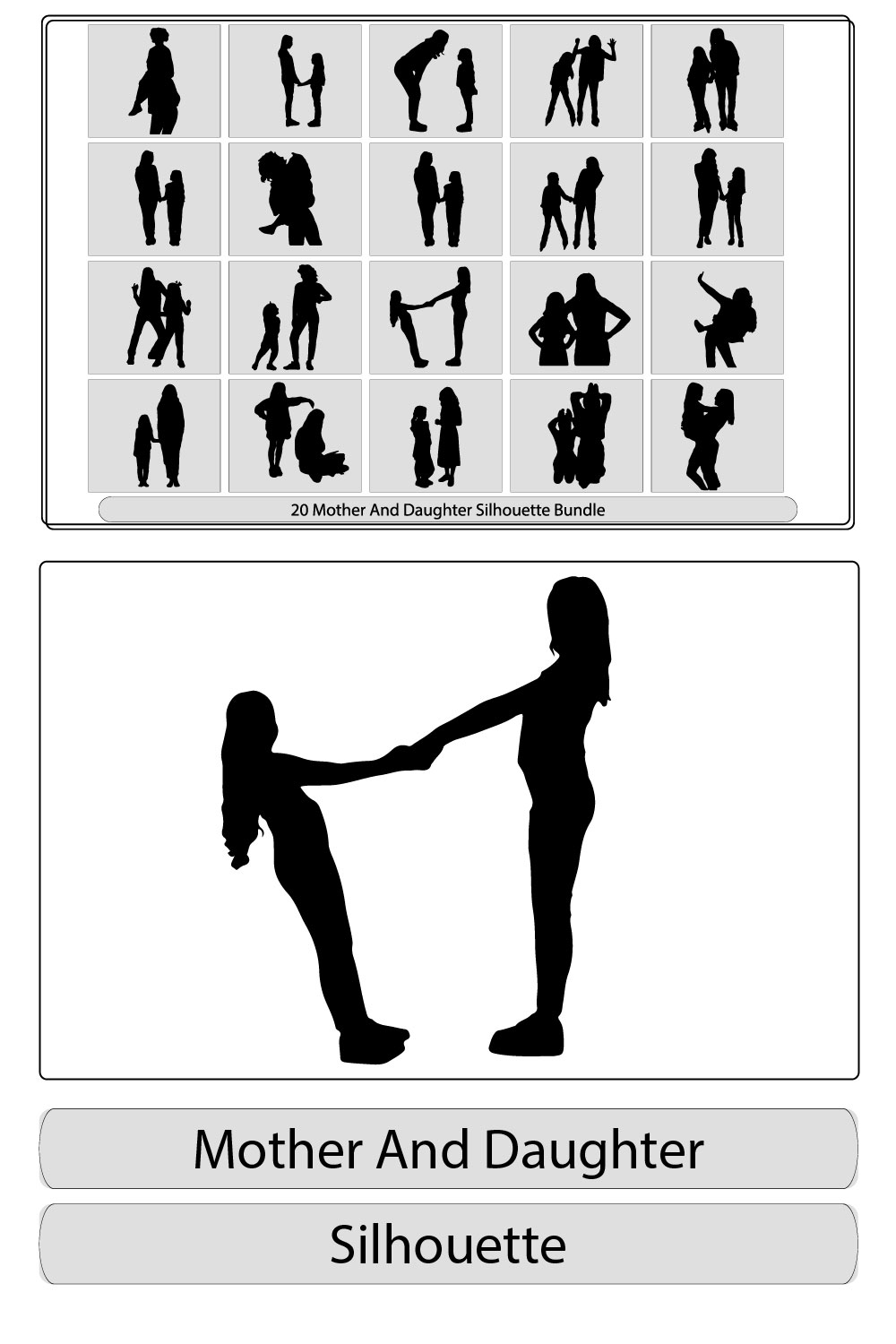 silhouette of mother and child, mom and baby,vector silhouette of a Mother and a daughter,Family silhouettes,Vector silhouette of mother with daughter,Silhouette of mother and daughter, pinterest preview image.