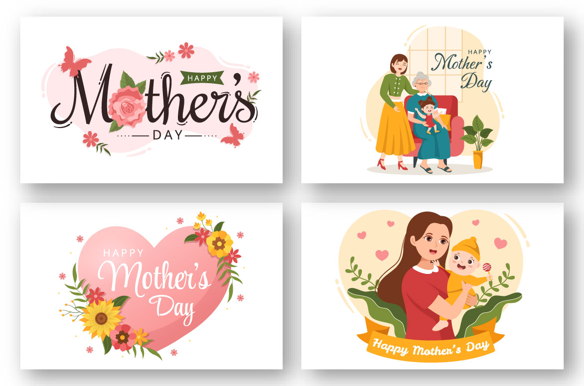 Set of four mother's day cards.