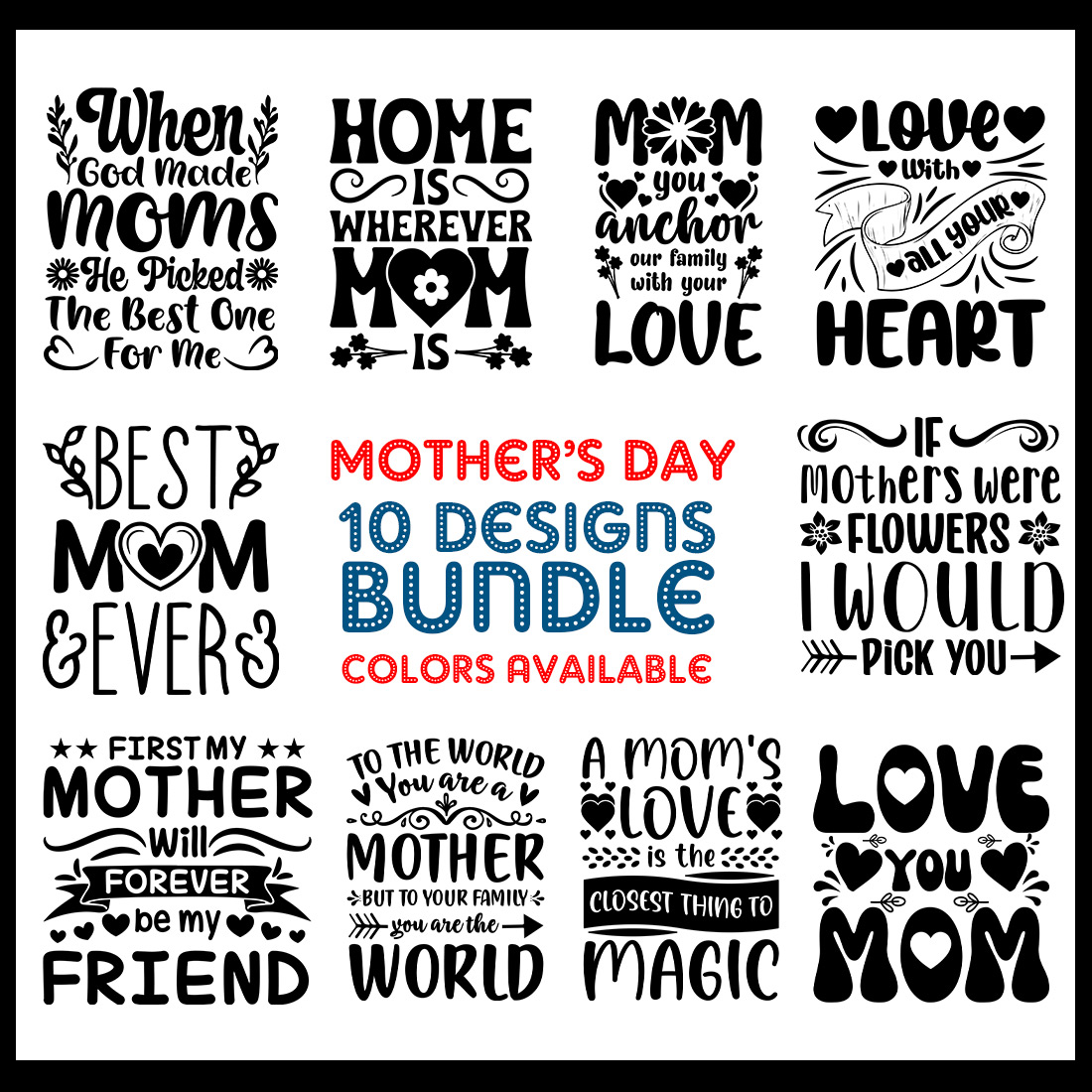 Mother's Day SVG T-Shirt Design Bundle cover image.