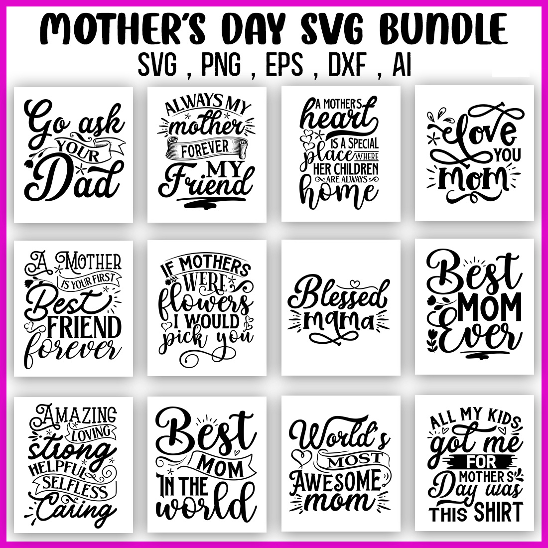 MOTHER'S-DAY svg bundle preview image.