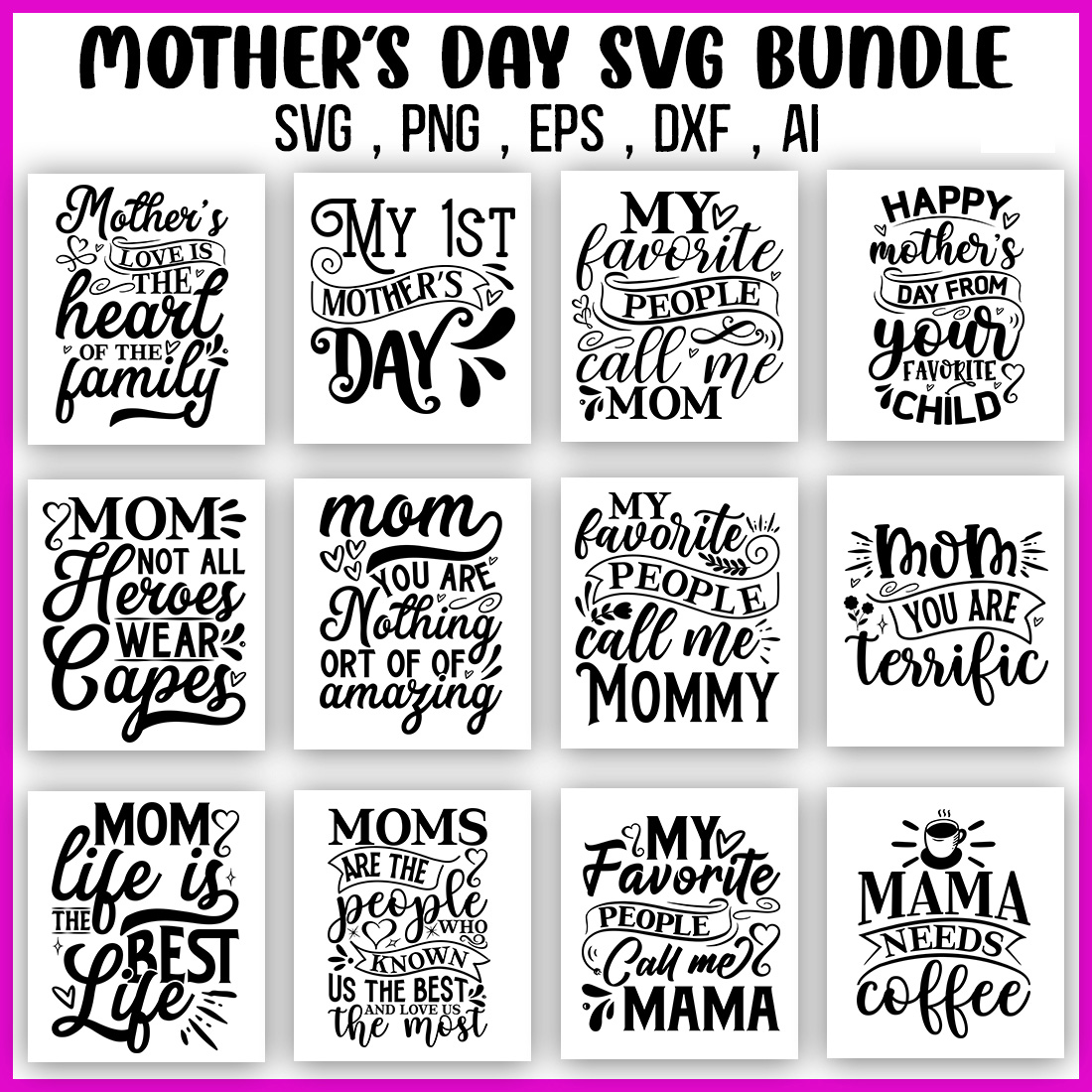 mother's day svg bundle preview image.