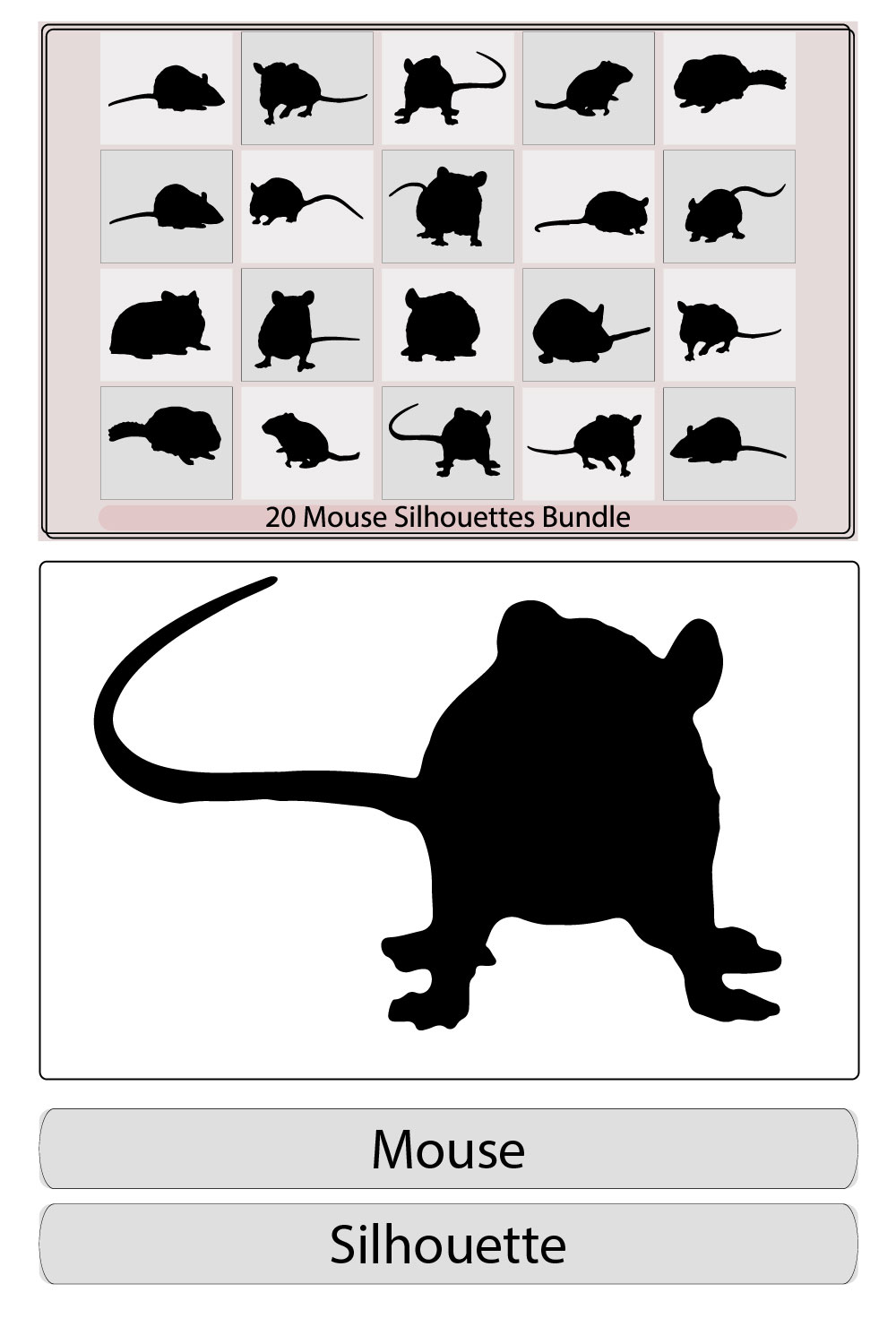 Rat and mouse silhouette,silhouette of a realistic rat,vector silhouette of the mouse,Mice Silhouettes,set of silhouettes Mouse Rat pinterest preview image.