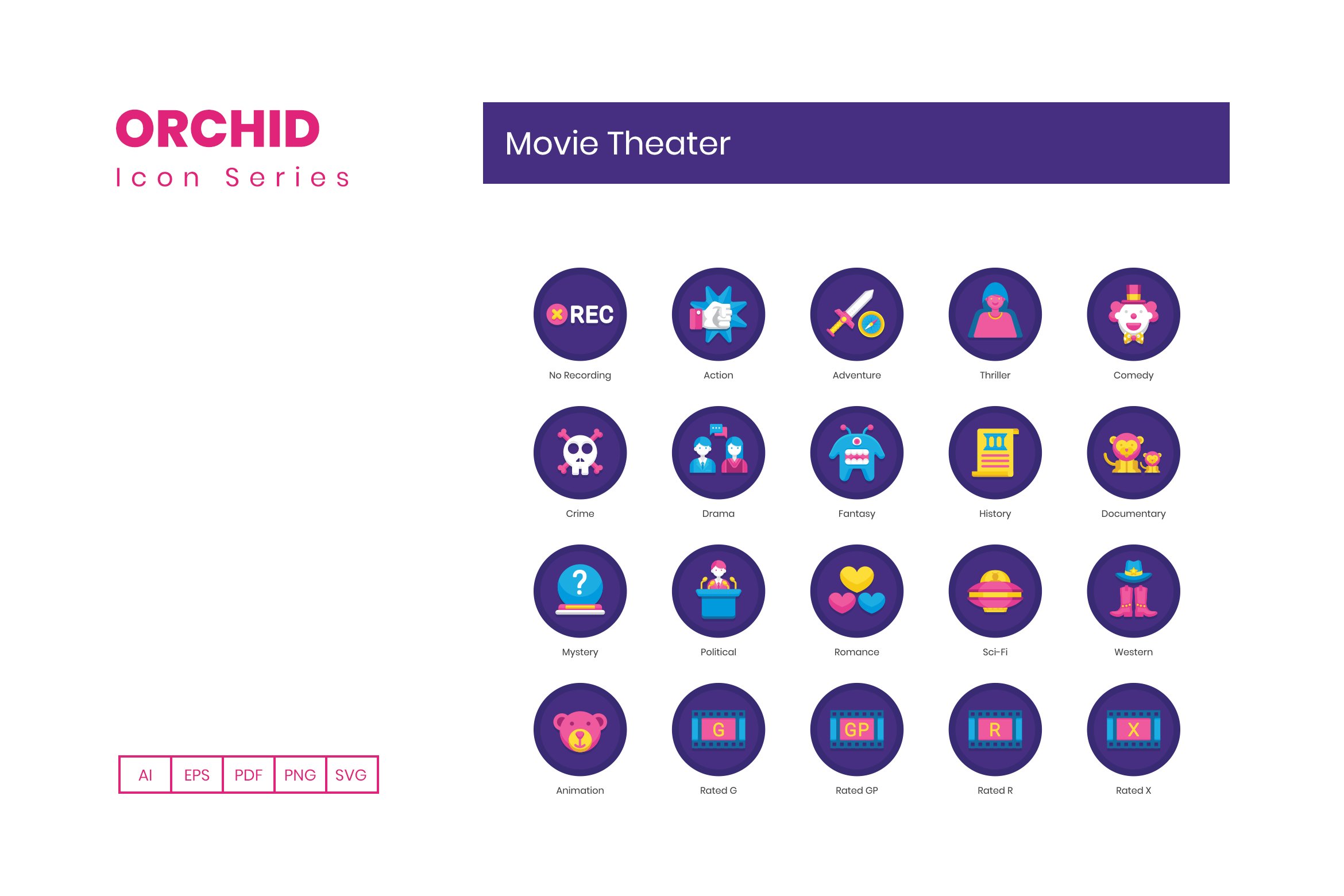 55 Movie Theater Icons - Orchid preview image.
