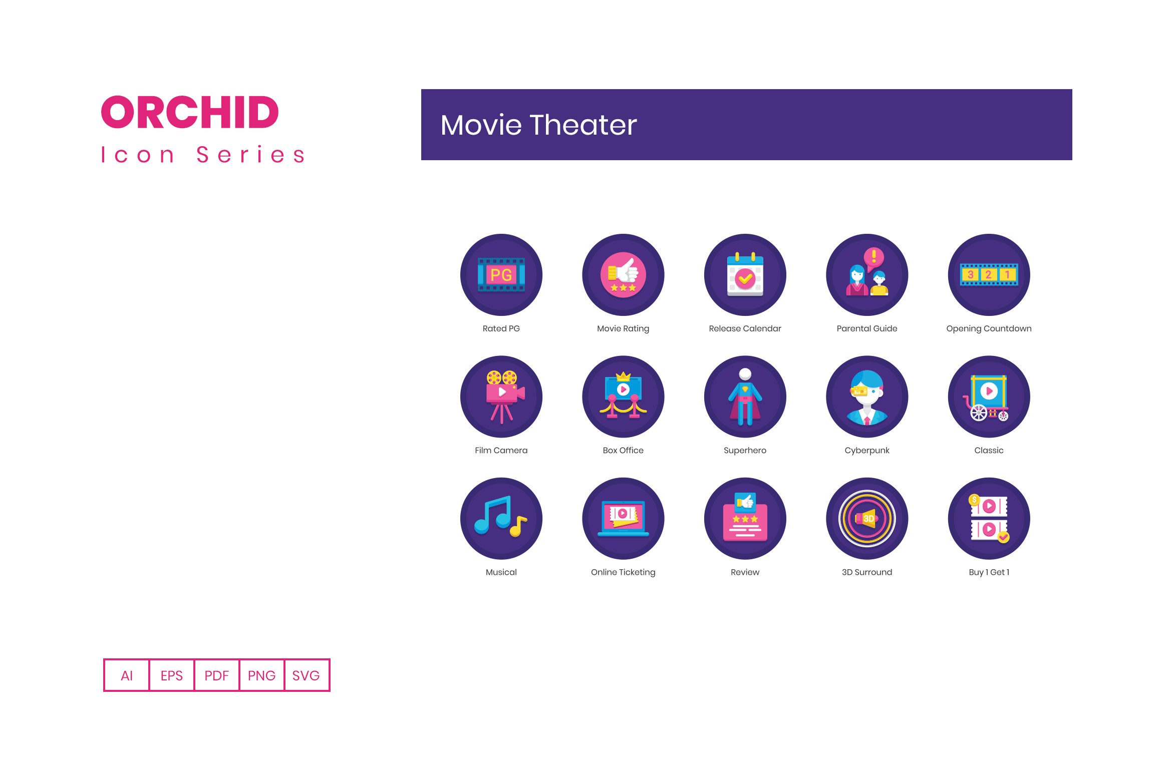 movie theater icons orchid cm 3 644