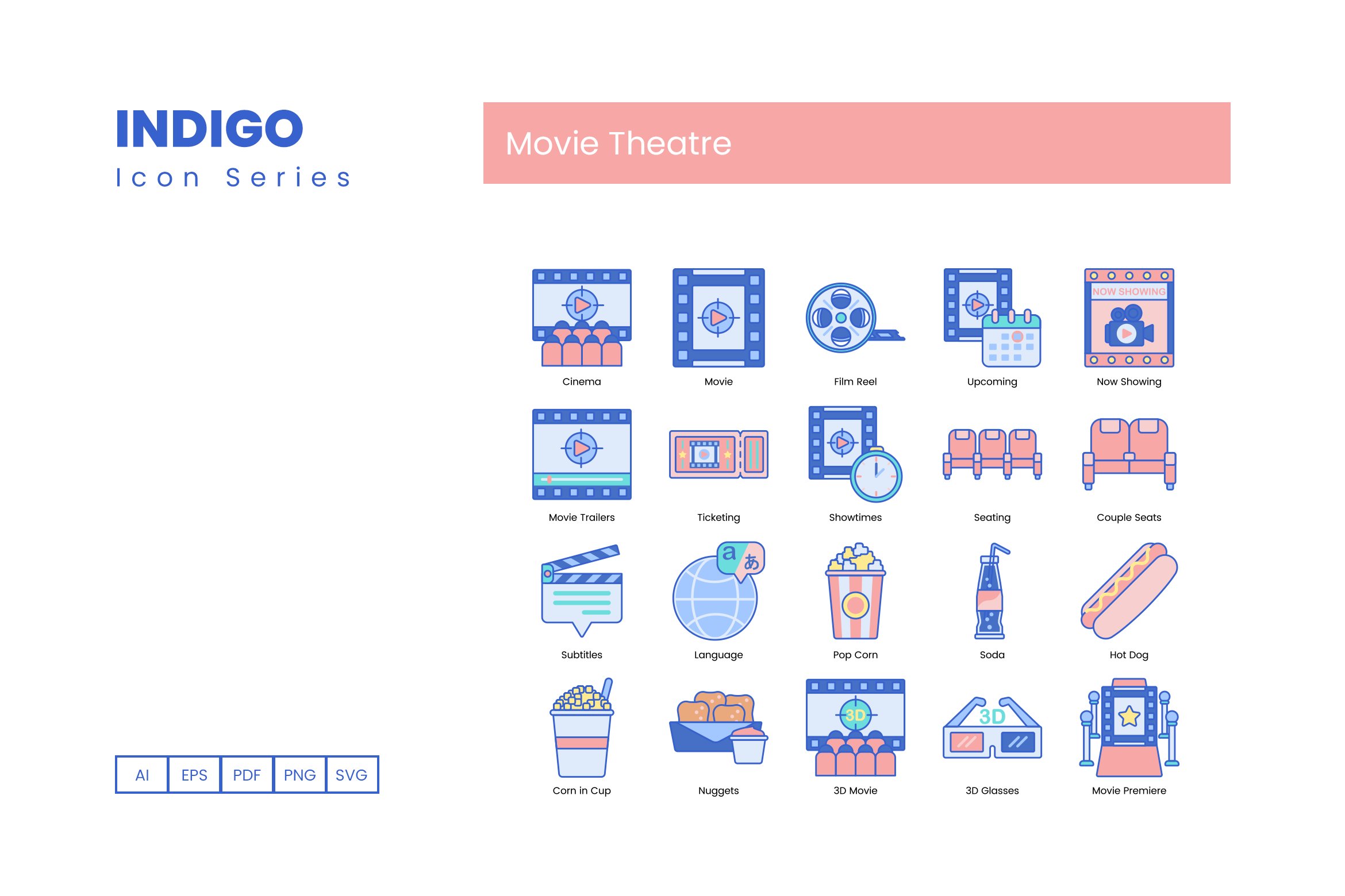 75 Movie Theater Icons - Indigo preview image.